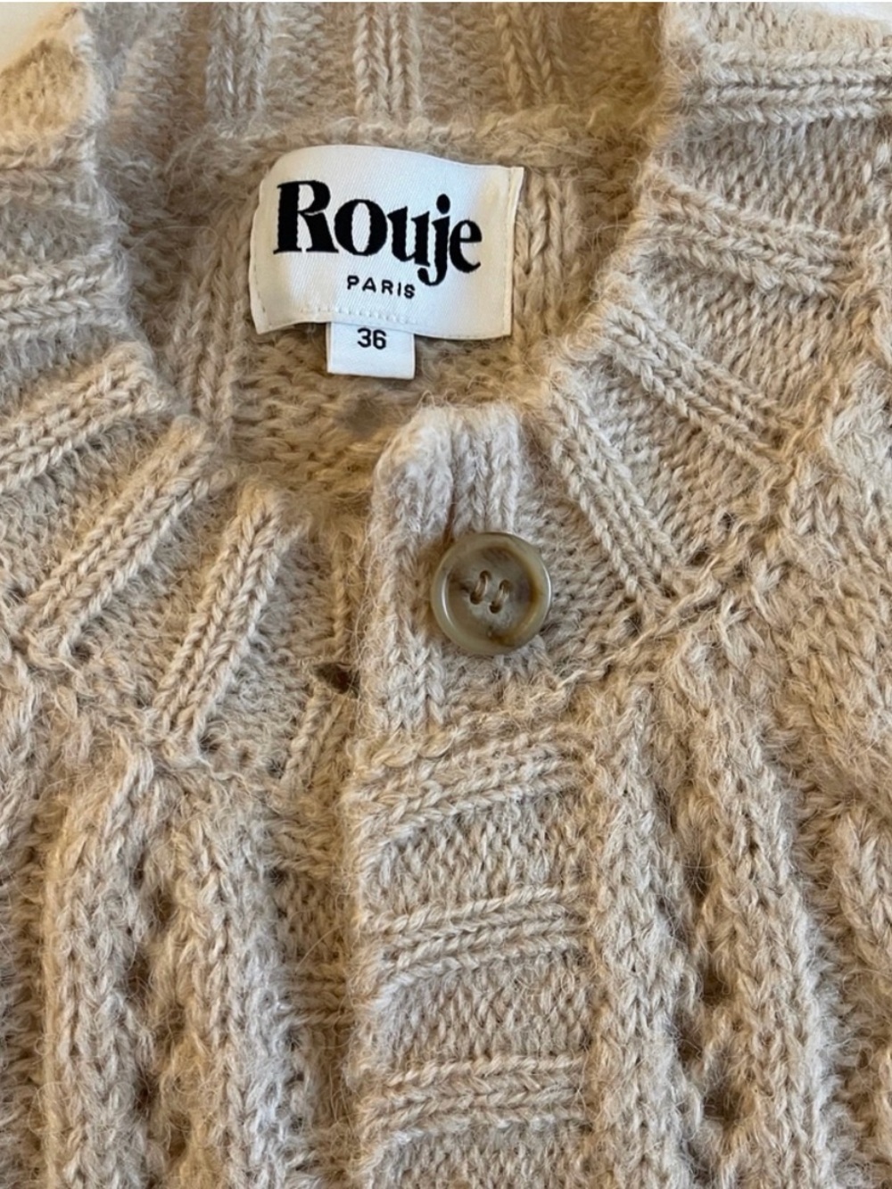 Rouje Chunky Cream Cable Knit Cardigan with Button Detail
